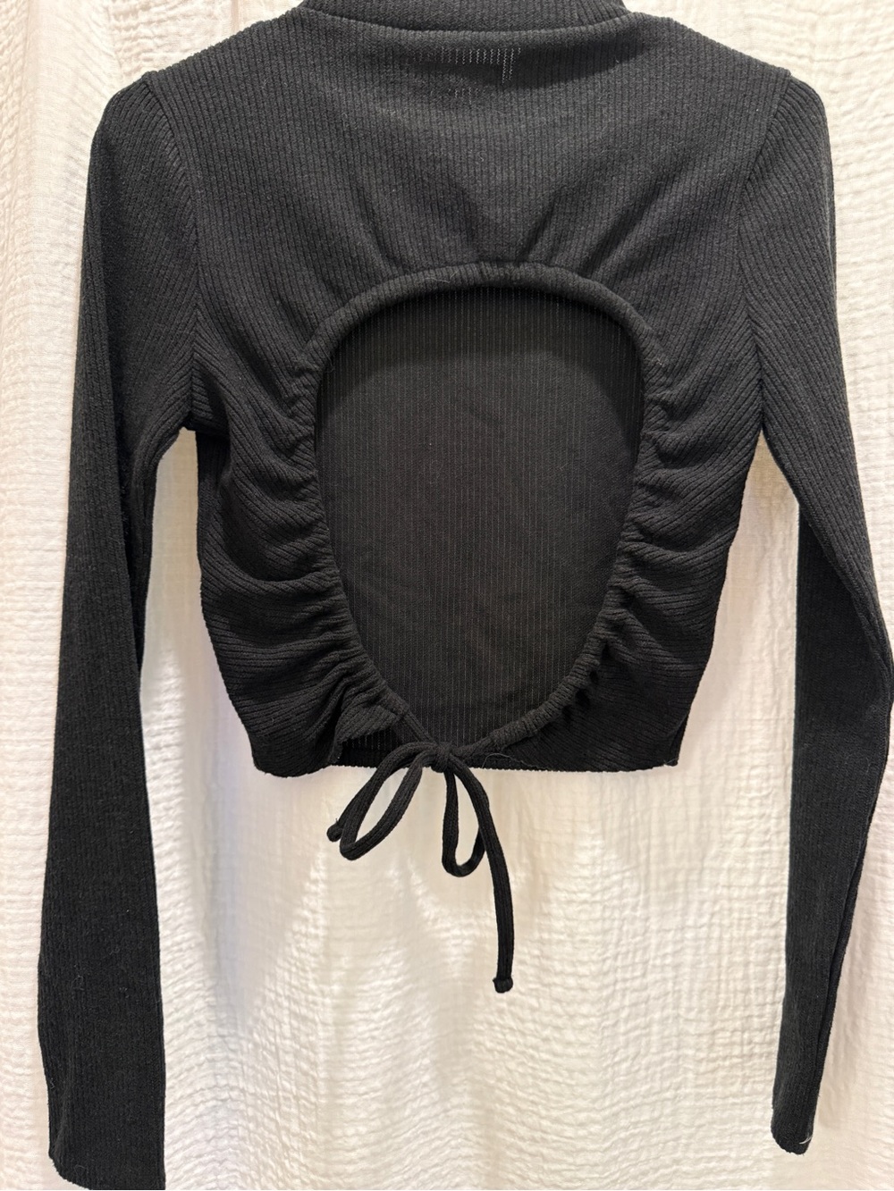 Madewell Ribbed Mockneck Open-Back Crop Top in True Black